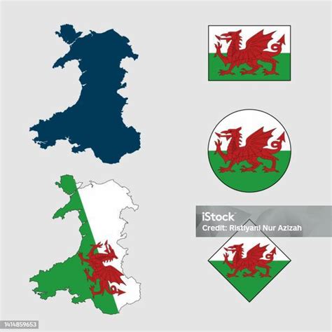 Vector Of Wales Country Outline Silhouette With Flag Set Isolated On ...