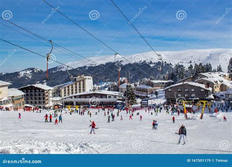 Winter Ski Resort,ski Lift,people Skiing. Uludag Mountain, Bursa ...