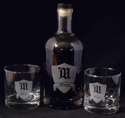 Engraved Bourbon Bottle and Whiskey Glasses Set - Red Head Oak Barrels ...