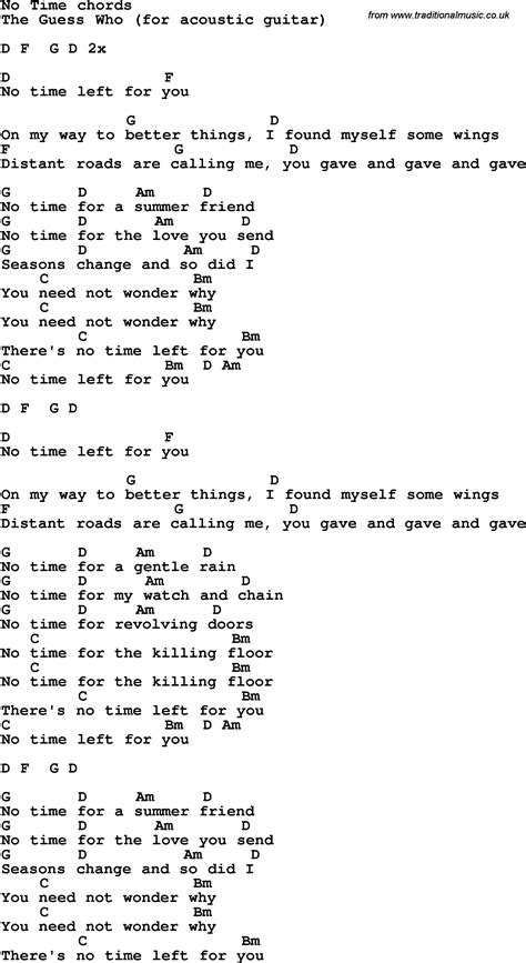 Song lyrics with guitar chords for No Time