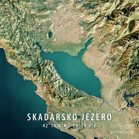 Lake Skadar D Render Satellite View Topographic Map Digital Art By ...