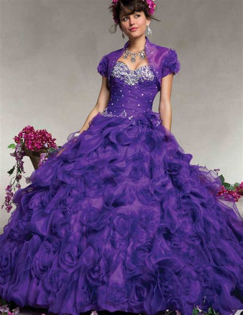 Hot Sale Sweetheart Purple Organza Ball Gown Beaded Quinceanera Dresses ...