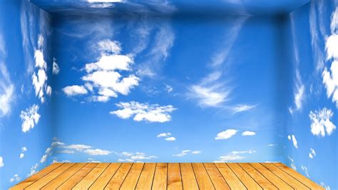 Blue sky and clouds wall decor, room, sky, clouds, wooden floor HD ...