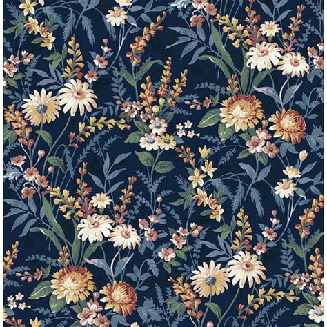 NextWall 30.75 sq. ft. Navy Blue Vintage Floral Vinyl Peel and Stick Wallpaper Roll NW45702 ...