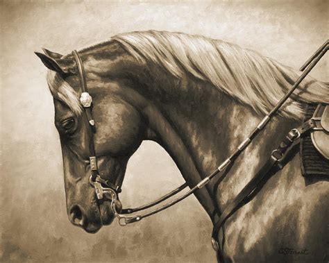 Western Horse Painting In Sepia Painting by Crista Forest