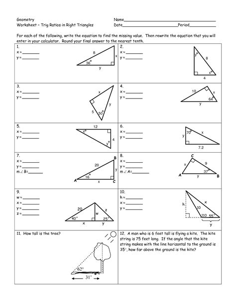 Geometry Worksheet – Trig Ratios in Right Triangles | MySchoolsMath.com