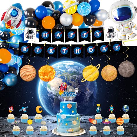 Buy Outer Space Party Supplies, 87Pcs Party Decorations - Rocket Balloons, Solar System Swirl ...