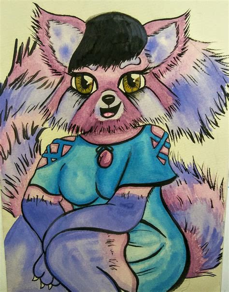 Marshmellie (red panda/raccoon hybrid) watercolour : r/furry