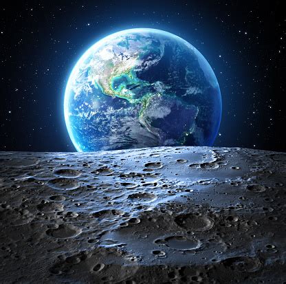 Blue Earth View From Moon Surface Usa Stock Photo - Download Image Now - iStock