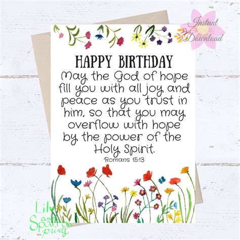 Printable Birthday Card, Religious Birthday Wishes, Christian Inspirational Card, Wildflower ...