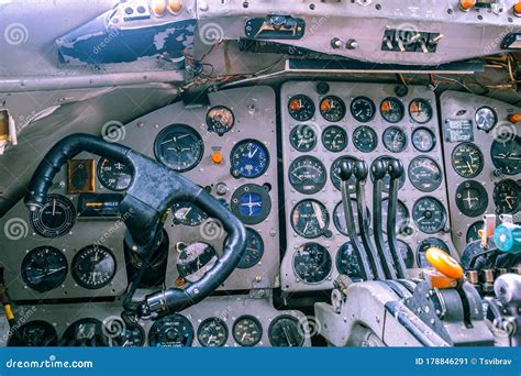 Closeup View of a Yoke in Old Aircraft. Stock Image - Image of compass, dials: 178846291