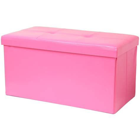 Folding Ottoman Storage Chest/Toy Box/Foot Stool Black/Pink/Brown Leather Eff | eBay