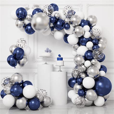 RUBFAC Navy Blue Silver Balloon Garland Kit, Blue Silver White Confetti Balloons For Graduation ...