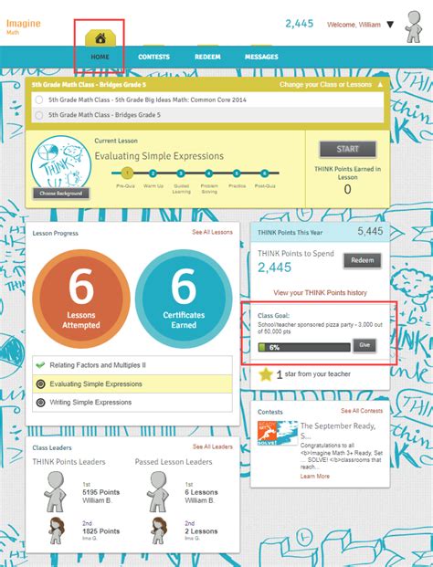 Redeeming THINK Points to donate to the classroom goal (Imagine Math 3 ...