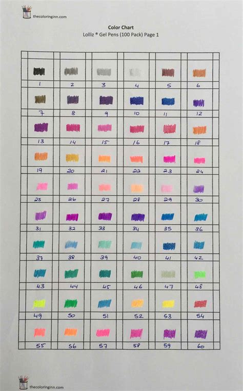 Color Charts For Gel Pens - The Coloring Inn