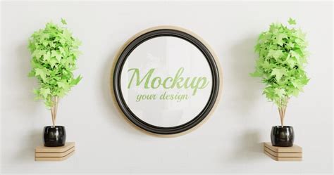 Premium PSD | Black circle frame mockup on the wall