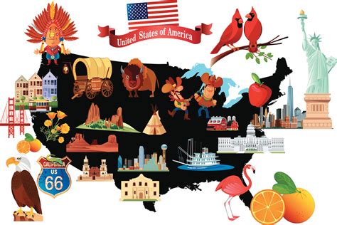 Cartoon Map of the United States USA with Symbols Art Print Poster 18x12 inch 606345351502 | eBay