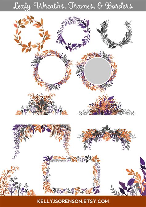 Halloween Clipart Leaf Clipart Vector Foliage Halloween Wreath, Branch, and Botanical Graphics ...