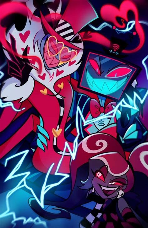 Valentino and Vox and Velvette💖 😈😜 | Hotel artwork, Hotel art, Vivziepop hazbin hotel