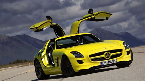 mercedes-benz, yellow, sls, amg, e-cell, coupe 4k yellow, SLS, mercedes ...