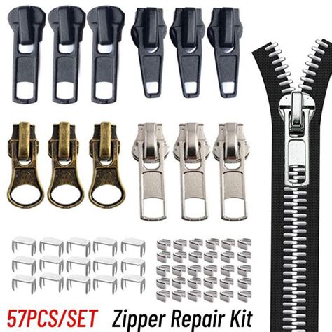 Complete Multi-Size Zipper Repair Kit (57 pieces) For Metal, Plastic and Nylon Coil Zippers | Wish