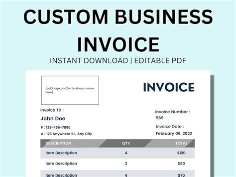 Invoice Template Editable PDF Instant Digital Download, Custom ...