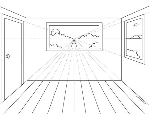 Easy How to Draw a One Point Perspective Room & Coloring Page