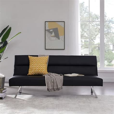 HOMESTOCK Black Futon Sofa Bed Faux Leather Futon Couch Modern Convertible Folding Sofa Bed ...