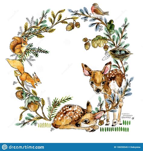 Wreath with Cute Watercolor Forest Animals Stock Illustration - Illustration of baby, wallpaper ...