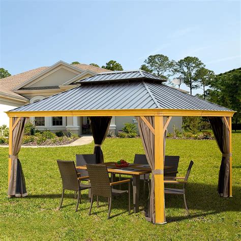 Buy Double Hardtop Gazebo 12'x16',Wood Looking Hardtop Gazebo Outdoor ...