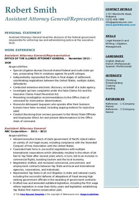 Assistant Attorney General Resume Samples | QwikResume