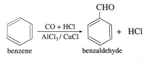 Benzaldehyde from benzene (Gatterman-Koch synthesis).