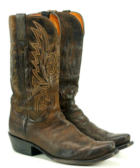 Lucchese 1883 Men's Distressed Brown Leather Cowboy Western Boots Snip ...