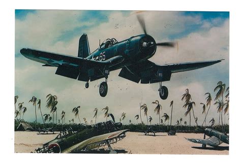 Framed 4 X 6 Painting of a F4U Corsair based in the South Pacific ...