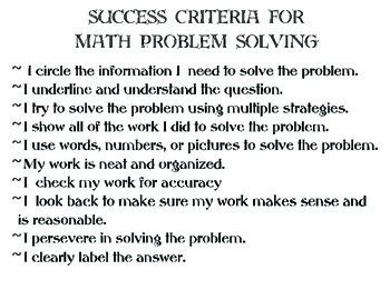 Success Criteria for Math Problem Solving by Teach345 | TpT