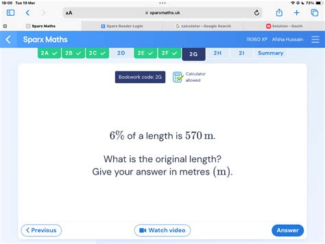 Solved: 18:00 Tue 19 Mar 73% AA sparxmaths.uk Sparx Maths Sparx Reader ...