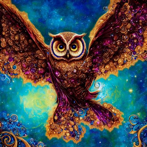 Owl Art, Owl Print, Fantasy Owl Art, Flying Owl Art, Great Horned Owl ...