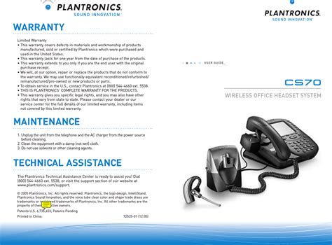 Plantronics CS7YYYY Wireless Office System Headset User Manual 05 PI 010