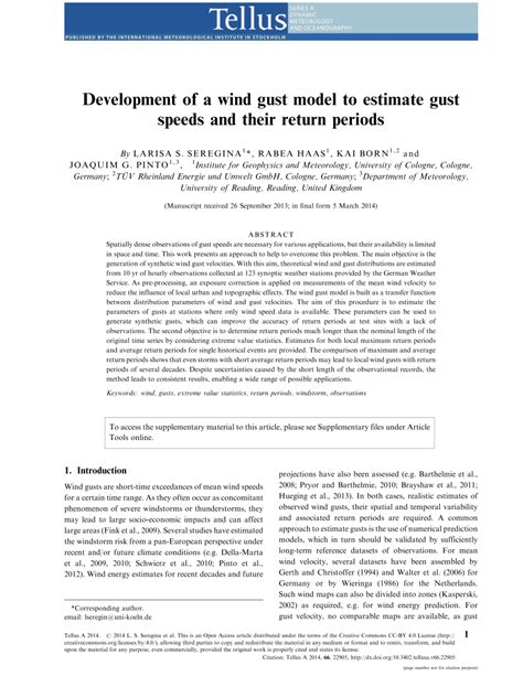 (PDF) Development of a wind gust model to estimate gust speeds and their return periods