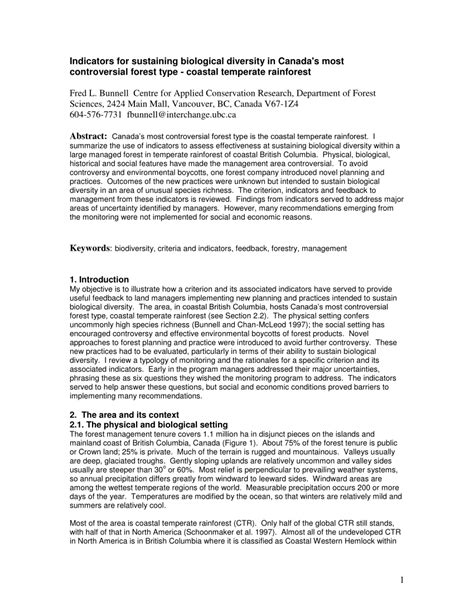 (PDF) Indicators for sustaining biological diversity in Canada's most controversial forest type ...