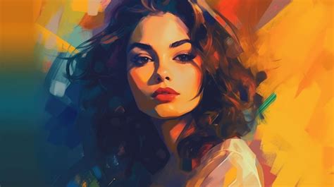 Premium AI Image | A painting of a woman with long hair and a pinkish red lipstick.