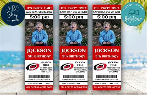 Carolina Hurricanes Birthday Ticket With Photo Invitation DIY | Bobotemp