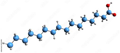 3D image of Palmitoleic acid skeletal formula - molecular chemical structure of Hexadecenoic ...