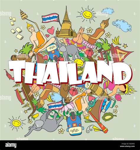 Thailand . Set Thai color vector icons and symbols , cartoon vector ...