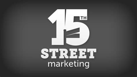 Bold numeral 15 with corner street sign in negative space between the numerals 1 and 5, white ...