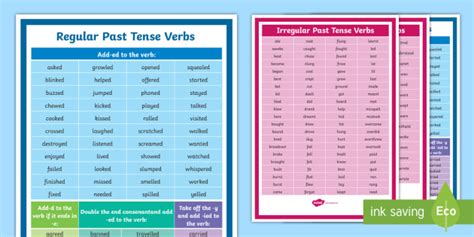 Past Tense Regular and Irregular Verbs Lists (teacher made)