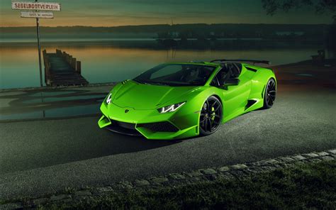 Download wallpapers Lamborghini Huracan Spyder, sunset, lake, supercars, 2017 cars, green ...