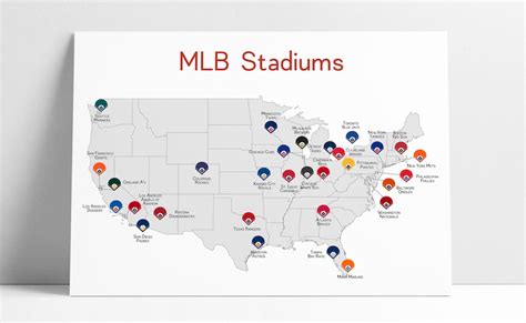 Baseball Map Baseball Stadiums Map MLB Stadium Print - Etsy