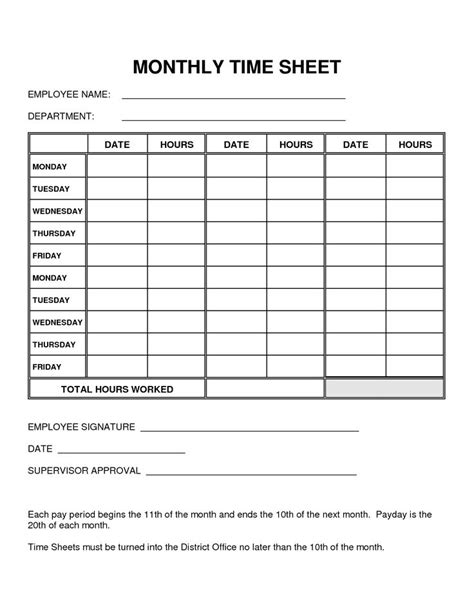 Blank+Monthly+Time+Sheet+Templates | Templates printable free, Time sheet printable, Timesheet ...