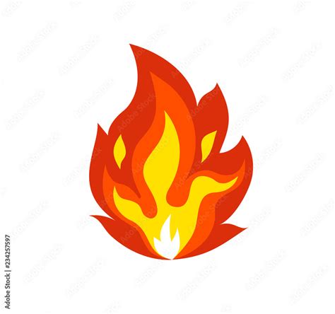 Isolated flame emoticon on white background.Vector cartoon fire icon emoji.Light effect, flaming ...